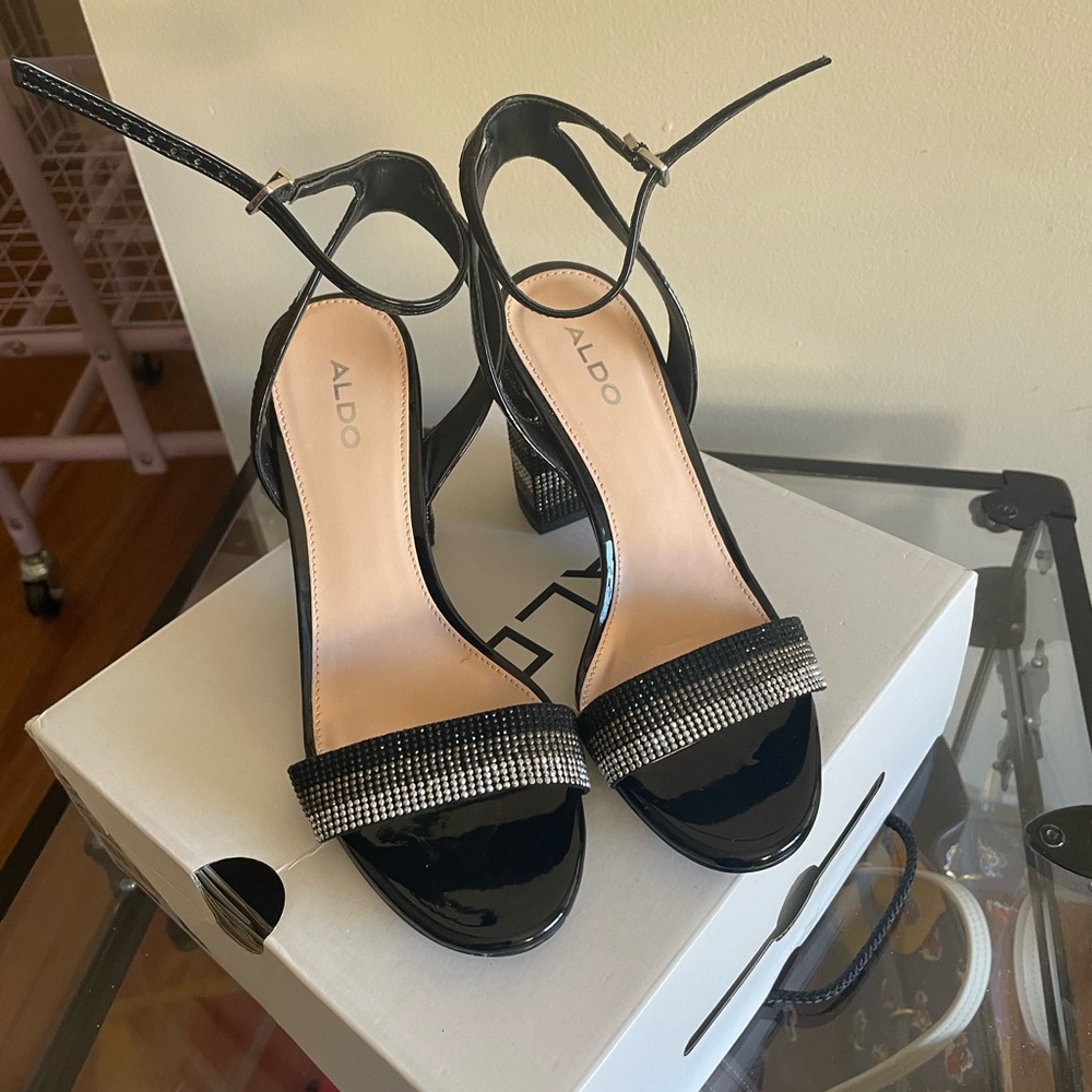 Aldo Black Patent Heels with Sparkling Accents